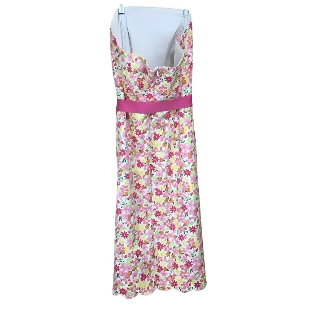 Lilly Pulitzer Pink Floral Strapless Scalloped Hem Dress 8 - Picture 4 of 11